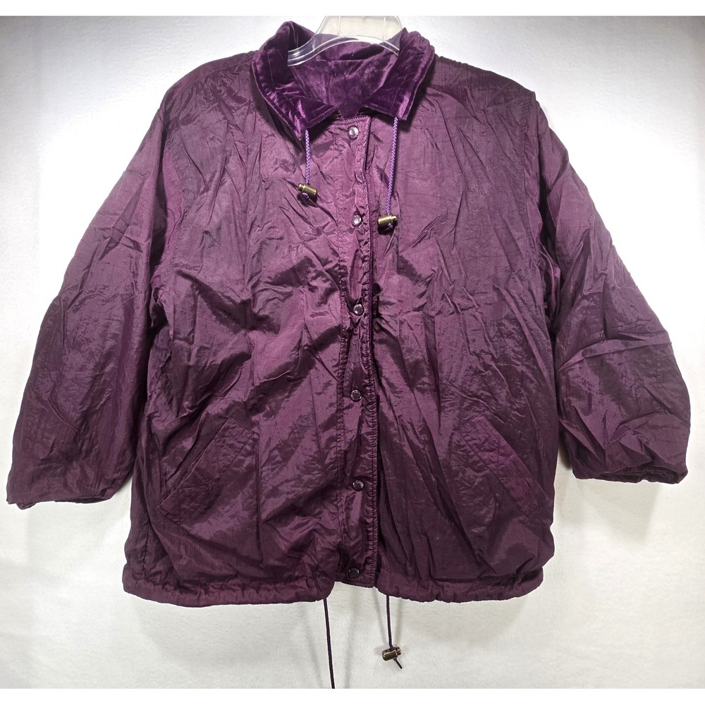 Current Seen Reversible Jacket Purple Snap Front Velvet Trim Windbreaker Womens